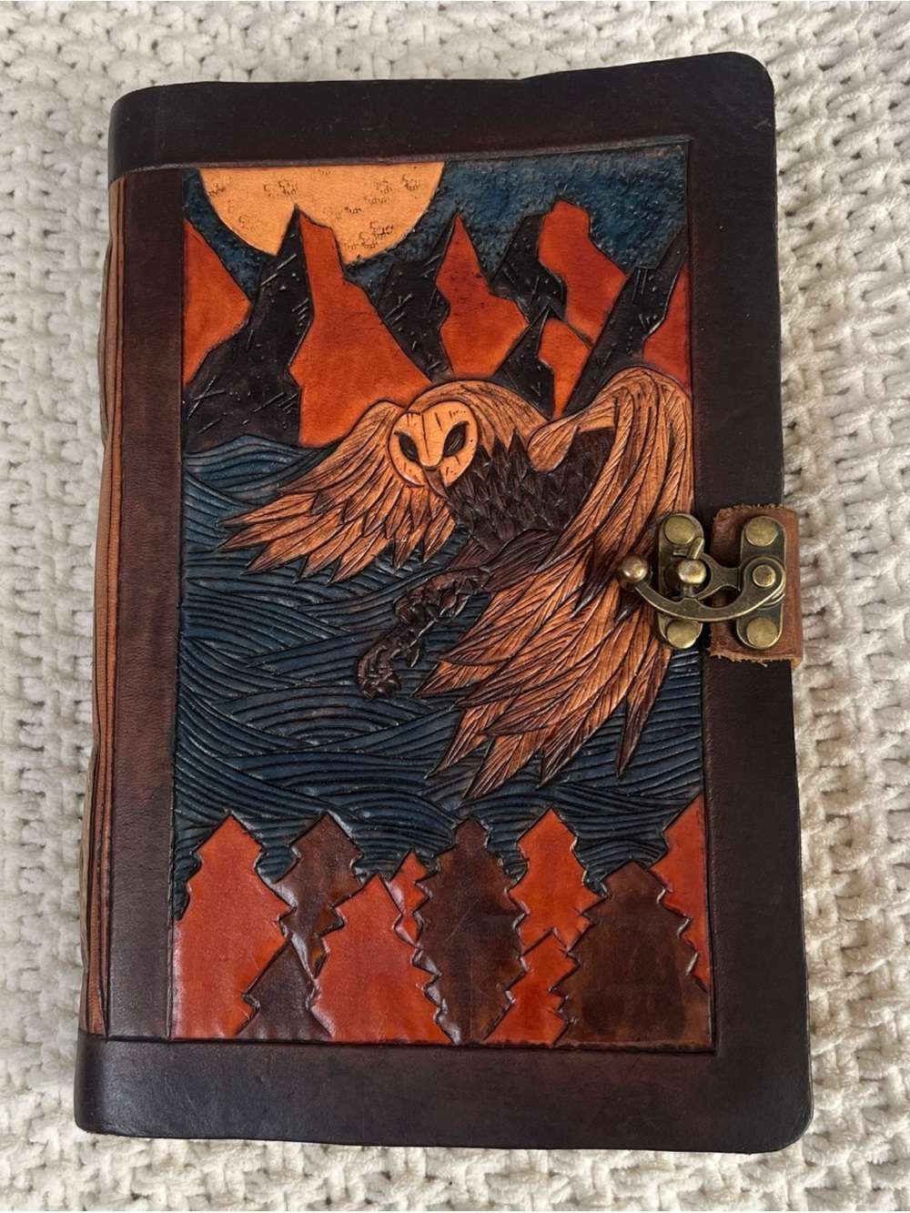 Handmade Paper Leather Emboss Owl Drawing Sketch Pad Journal Diary Boho w/clasp